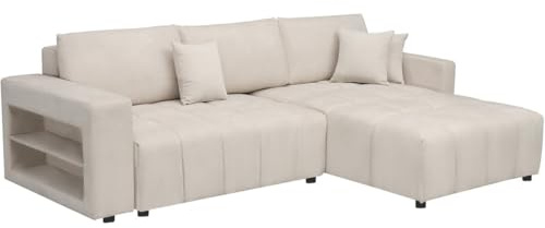 Habitat et Jardin Canapé d'angle Convertible Tissu Chenille 3 Places - Trocadero - Crème