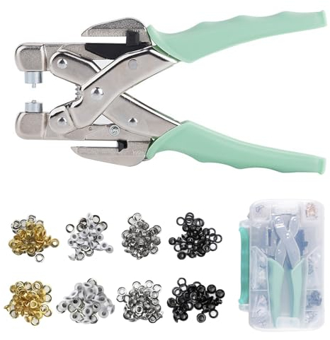 SPORWAY Set di pinze con occhielli per set fai da te, 160 pezzi, con occhielli in metallo da 3 mm e 5 mm, kit di attrezzi, pinza per occhielli professionale, perfetta per pelle, cinture, Awnings,