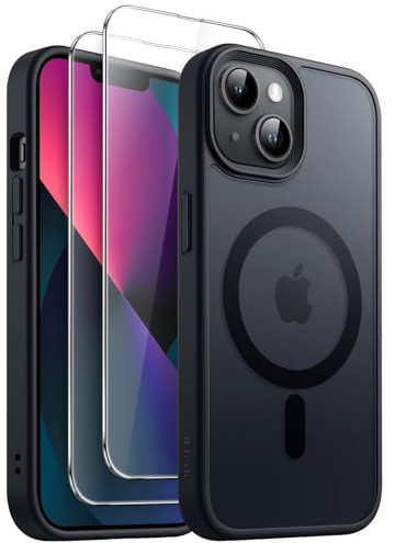 JETech 3 in 1 Magnetic Matte Case for iPhone 13, Black | Compatible with MagSafe, 2 Tempered Glass Screen Protectors, Translucent Matte Back, Shockproof Phone Cover