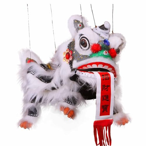 Marionette Lion Dance Decoration Ornament Hand String Puppet with Rod Chinese New Year Toys Gifts(Grey)