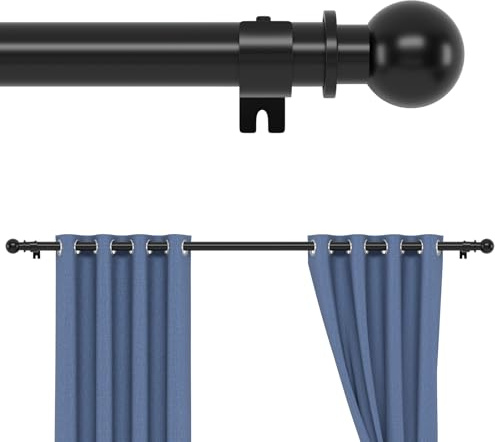 Schwarz Gardinenstange 76-120 cm, Ausziehbar Gardinenstange 25 mm mit Kugelenden und Halterungen, Wandmontage Vorhangstange für Fenster, Wohnzimmer, Schlafzimmer, Küche