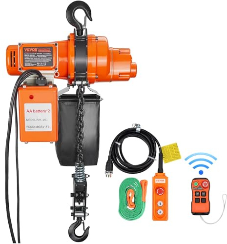 VEVOR Electric Chain Hoist, 2200 lbs Load, 20 ft Lifting Height, 120V, Single Phase Overhead Crane with Chain, 328 ft Wireless & 15 ft Wired Remote Control for Garage, Shop, and Home