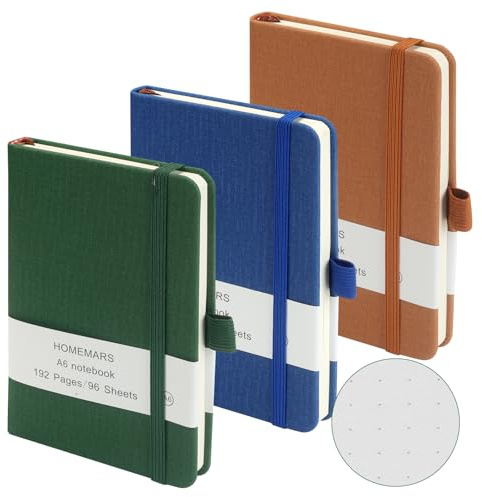 HOMEMARS Taccuino, Puntinato, Notebook, Taccuino a6, Confezione da 3 Diario, Taccuino Tascabile, 192Pagine, Diario di Viaggio, Verde Marrone Blu,14,4 cm x 9,6 cm, Bullet Dotted Journal A6