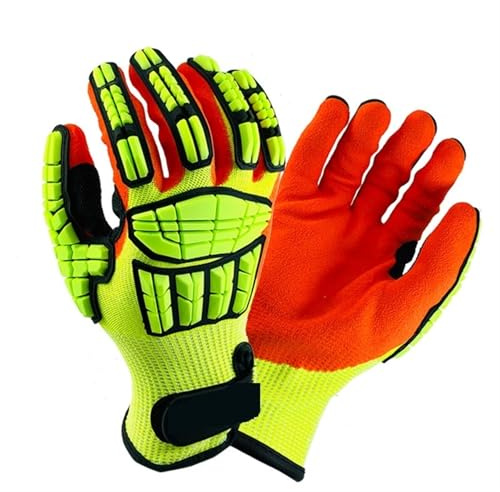 Guantes de trabajo resistentes a cortes Guante de trabajo de seguridad Guantes mecánicos antivibraciones Guantes de mano de seguridad resistentes a cortes Operación antideslizante y flexible(Orange,M)