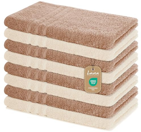 Lavea 8er Handtücher Set 50x100cm, Frottierserie Elena, Handtuch aus 100% Baumwolle ÖKO-TEX Zertifiziert, 60° waschbar, trocknergeeignet, schnelltrocknend und saugstark, angenehmes Hautgefühl