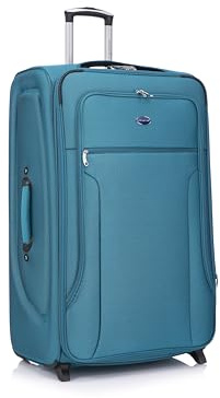 Aerostar Extra Large 32” Lightweight Softshell Expandable Suitcase, Check in Luggage 2 Corner Wheels with Integrated Combination Lock for 30kg (Teal, 162 litres)
