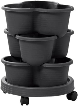Maceta de fresa, maceta de fresa, maceta de fresa, macetas verticales, maceta apilable de torre vertical de 3 niveles, maceta de jardinería con ruedas extraíbles para suculentas, flores, verduras