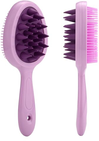CCbeauty Head Massager Scalp Scrubber Double Sided Shampoo Brush Hair Shower Scalp Massager with Long Handle(Purple)