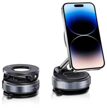 Soporte Magnetico Movil Coche con Ventosa, Soporte Magnético al Vacío con Anillo de Metal, Rotación de 360° Plegable und Plegable, Regalos para Hombre Mujer, para Móviles de Más de 4,7 Pulgadas