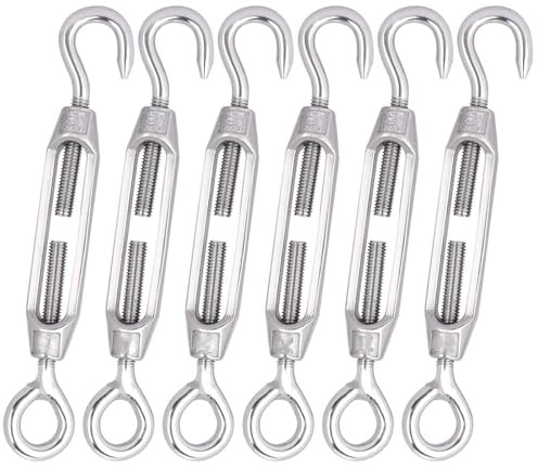 M4 Turnbuckle Wire Tensioner Stainless Steel Heavy Duty Pack of 6 | Hook And Eye Rope Strainer; For Garden Trellis Washing Lines Sun Shade Sail