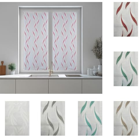 Home Tresor Coppia Tende a Vetro | Tendine Soggiorno Semi Filtranti Fantasia Jacquard Colorata, 2 pannelli, Cucina, Camera da Letto, Corte e Lunghe | Mod. MADRID - 80x150 cm, Tortora