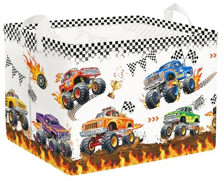 Clastyle Cesto Portabiancheria Auto Corsa Cestino Portaoggetti Impermeabile Cesta Biancheria Genitori per Organizzare Giocattoli Vestiti, Camion, 40x30x30 cm