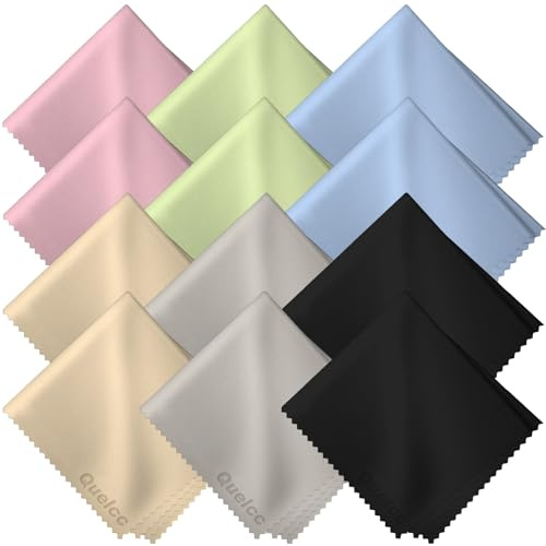 Quelcc 12 PCS Chiffon Lunettes de Vue, Chiffons Microfibre de Nettoyage, Chiffon de Nettoyant Lunettes pour Lunettes, Chiffon Lunettes, pour Nettoyer Lunettes,Caméras,Tablettes(18 * 15cm)