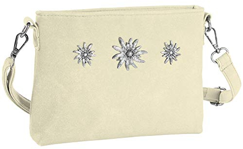dressforfun 900651 Damen Trachten Handtasche mit Edelweiß Motiv, Schicke Trachtenhandtasche in Wildlederoptik (Beige | Nr. 303271)
