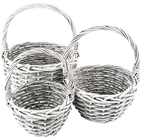 Ideen mit Herz Weidenkorb-Set | 3 Körbchen in unterschiedlichen Größen: Ø14, Ø18, Ø21 cm | mit Henkel | geflochten | rund | klein | ideal als Präsent- oder Geschenkkorb (Hell)