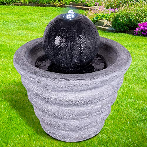 Gartenbrunnen Brunnen Zierbrunnen Zimmerbrunnen Springbrunnen Brunnen mit LED-Licht 230V Wasserfall Wasserspiel für Garten, Gartenteich, Terrasse, Balkon Sehr Dekorativ
