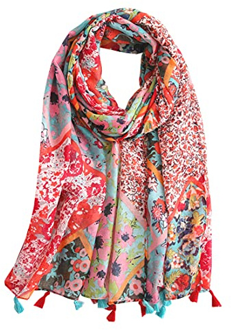 Ecroon Pañuelos Fular Foulard Mujer Bufandas Estampado Chales algodón Chal Estolas Pashminas Elegante Suave Bufanda Chal Cuello Tiras (J, One size)