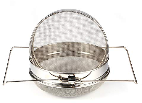 Honigsieb Edelstahl, Doppel Honig Sieb Filter mit Einstellbarer Griff, Imkerei Filteranlage Bienenzucht Sieb Honig Ausrüstung für Imker Amateur Durchmesser 24cm
