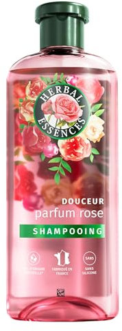 Herbal Essences Douceur Shampoing Parfum Rose 250ml Aide à Rendre les Cheveux Secs Soyeux, Essence de Rose et Ingrédients d'Origine Naturelle, sans Silicone, Végan et non Testé sur les Animaux