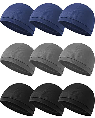 9 Pcs Cooling Skull Cap Camo Liner Sweat Wicking Lightweight Cycling Cap Running Head hat for Men Women(Solid Style)