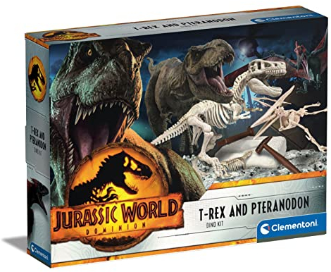 Clementoni Jurassic World 3 - Ausgrabungs-Set T-Rex & Pteranodon, Ausgraben von Dinosaurier-Fossilien für kleine Forscher ab 7 Jahren 19205