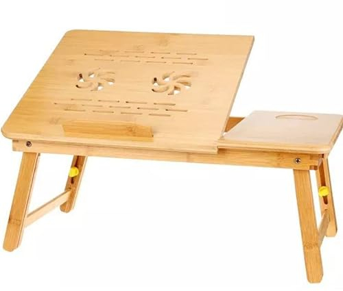 Max Star Mesa Auxiliar para Ordenador Plegable Soporte Portátil Madera de Bambú 100% Ecológica Bandeja para Comer en la Cama Plegable Altura e Inclinación Mesas Plegables Agujeros de Ventilación
