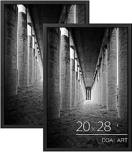 DOAI ART 20x28 Frame Black 2 Pack, 20x28 Picture Frame or 20x28 Frame with HD Plexiglass for Horizontal or Vertical Wall Mounting, 20x28 Picture Frame Durable Scratch-proof Safe and Artistic Large