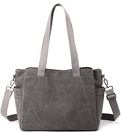 NICOLE & DORIS Canvas Handtasche Damen Große Kapazität Tote Tasche Shopper Schultertasche Casual Umhängetasche Multifunktionale Tasche aus Segeltuch für Schule Alltag Büro Grau