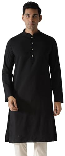 KISAH Kurta para Hombre, Ropa étnica Tradicional India para Hombres, Ideal para Bodas, Festivales y Celebraciones, Negro Medianoche, 38-39
