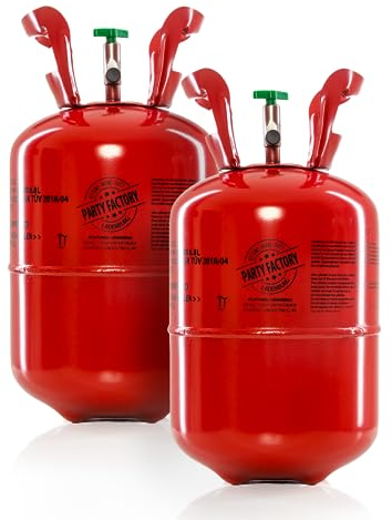 Party Factory – Helium Gasflasche 2x 200L für ca. 60 Luftballons – Partydeko Ballongas Flasche für Latex- & Folienballons – Einwegflaschen mit Knick-Füllventil – Für Partys, Hochzeiten und Geburtstage