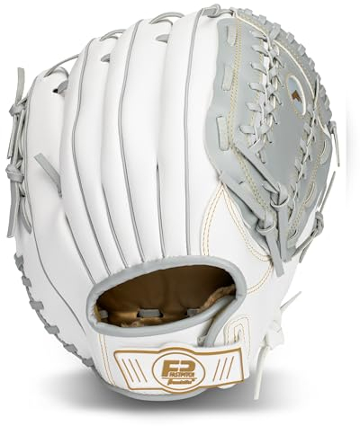 Franklin Sports Fastpitch Softball-Handschuh Field Master Fastpitch + Softball Handschuh Damen + M dchen Righty Handschuh Erwachsene + Jugend Softballhandschuhe Wei + Grau