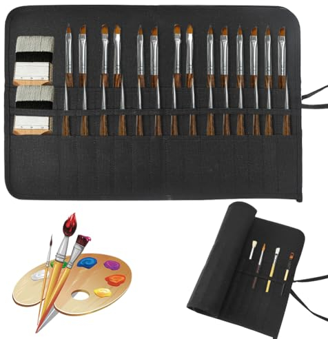 skytowards 30 Fächern Stifterolle Rollmäppchen Leinwand Pinseltasche 49x 33CM Stifteetui Rolle Stiftehalter Tasche Pinsel Etui Case Armee Schwarz pinselmappe Pinselrolle für Künstler Skizzierung