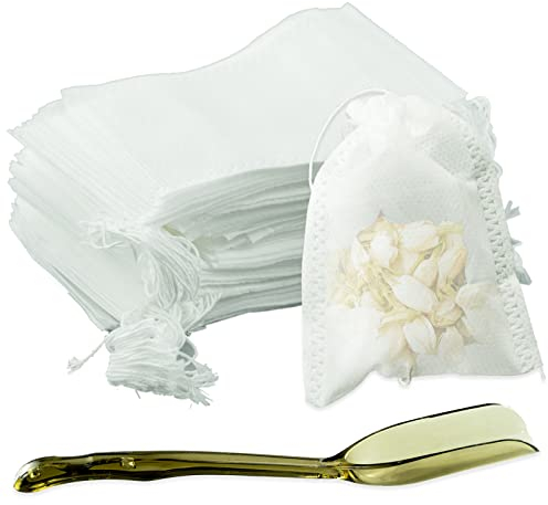 Lot de 200 Sachets de Filtre à Thé avec Cordon, Petits Sachets à thé jetables pour Café, Thé en Vrac et Thé de Fleurs (7 x 9 cm)