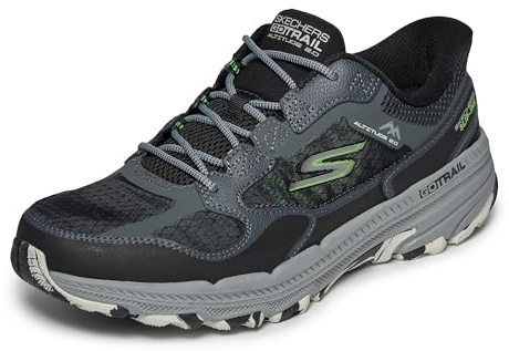 Skechers Men's Go Run Trail Altitude 2.0 Rocky Hill Slip-On Sneakers, Black and Gray Leather/Textile, 7 UK