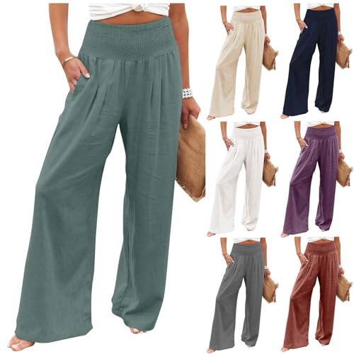 KONG JIMFAN Yogahose Damen Weite Leinenhose Damen Hosen Damen Locker Lässig Weite Hose Damen Jeans Leinenhose Damen Sommer Bunt Haremshose Damen Chino Hose Damen(Grau,XL)