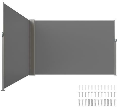 VEVOR Seitenmarkise 200 x 600 cm Seitenwandmarkise aus 180 g/m² Polyestergewebe mit PU-Beschichtung Markise einziehbarer Griff mit Federmechanismus Sichtschutz Blickschutz für Balkone Innenhöfe Grau
