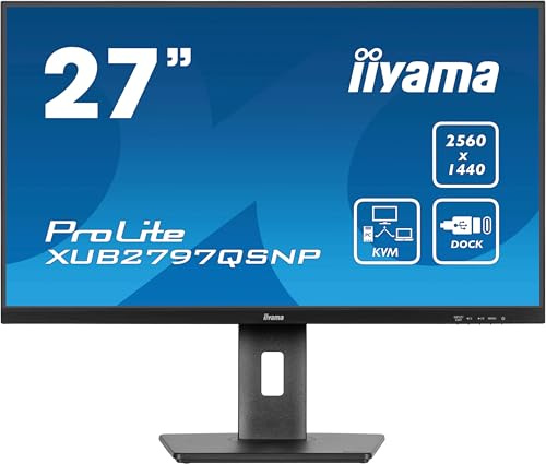 iiyama Prolite XUB2797QSNP-B1 68,5cm 27 IPS LED-Monitor WQHD 100Hz HDMI DP-in/Out DaisyChain USB3.2 USB-C Dock 96W LAN KVM-Switch Slim-Line Höhenverstellung Pivot AdaptiveSync schwarz