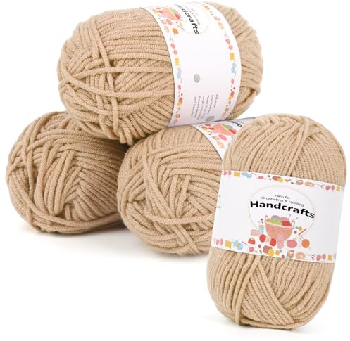 Aeelike 200 g (4 x 50 g) filato per uncinetto in cotone per lavorare a maglia, set amigurumi durevole, 100% poliacrilico, filato a 5 fili per uncinetto per calze, cappelli, sciarpe, maglioni, bambole,