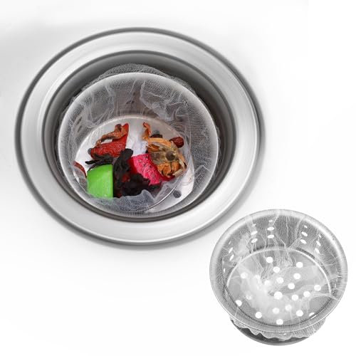 YUXIANLB Sink Strainer Bags Fine Mesh Drain Protector for Kitchen Sink Bathtub Laundry Elastic Filter Catches Food Waste 200 Pcs Disposable Hair Debris for Home Restaurant Commercial Use Blockage