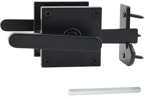 Self-Locking Gate Latch, Heavy Duty Double Gate Latch Fence Barn Door Latch with Handles, Outdoor Garden Lock for Wooden Fence(Black)