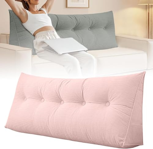 DSAoTeng Almohada triangular grande para cabecera individual XL para dormitorio, cojín de respaldo de pana, almohada de cuña suave para leer, estudiar, jugar, TV, descansar en sofá cama tatami (rosa