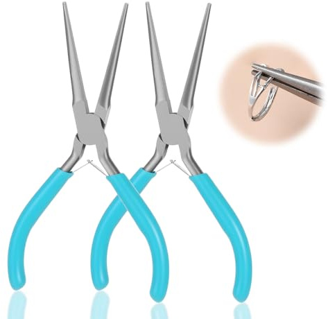 Paquete de 2 alicates de punta de aguja larga, alicates de punta de aguja pequeña de 5.9 pulgadas para hacer joyas, mini alicates azules para manualidades, juego de alicates de precisión para