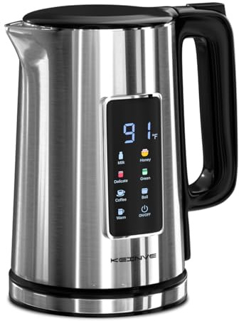 KEINVE 1.7L Electric Kettle, Touch Screen Water Boiler, Auto Shut Off, Double Wall, 6 Preset Temperatures, Fast Boil, and STRIX Control
