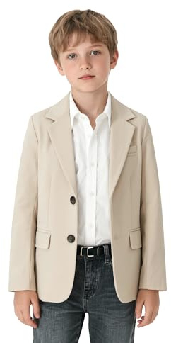 LOLANTA Blazer Casual per Bambino, Giacca da Completo Unita, Classico Monopetto con Tasche a Patta, Cachi Chiaro, 10-11 Anni, 150