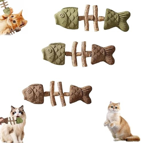 3 st Matatabi för katt tandpinne fiskbensform, kattgräs och silvervin, matatabi-tuggpinne med naturlig catnip, inomhusleksak för kattdjur, kattdjur tandhygien, hållbar katt tuggleksak