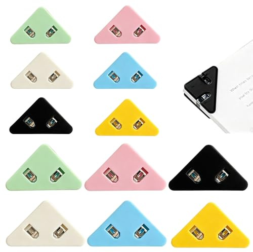 MNYXIS 12 Pièces Trombones bureau de Coin Triangulaires, trombone fantaisie, Pince Papier en Plastique pour Reliure Dossier et Protection de Livre, Clips de Document Multicolores pour Bureau et École