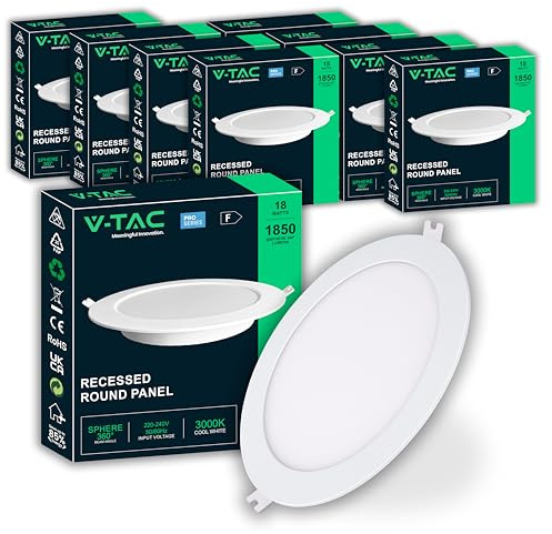 V-TAC 8x Faretti LED da Incasso Rotondo 6W - PRO SERIES - Diametro 120 mm - 660 Lumen - IP20 - per Soffitto, Casa, Cartongesso - Mini Pannello - Lampada - Foro 107-112mm - Luce Fredda 6500K
