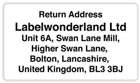 60 Personalised Custom mini Return Address Labels (38.1 x 20.2 mm) 60 self Adhesive White Labels per A4 Sheet
