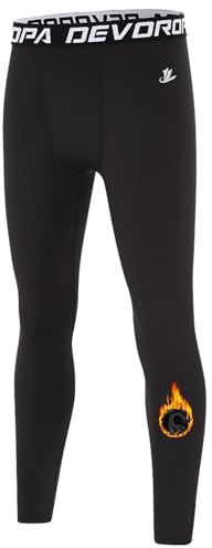 DEVOROPA Youth Boys' Compression Leggings Sports Tights Fleece Lined Thermal Base Layer Pants Black M