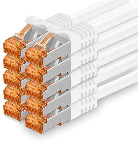 1aTTack.de Câble Réseau Cat7 Cat 7 10 GB/s SFTP - 10x 1m - RJ45 Ethernet LAN DSL Routeur Modem - Blanc